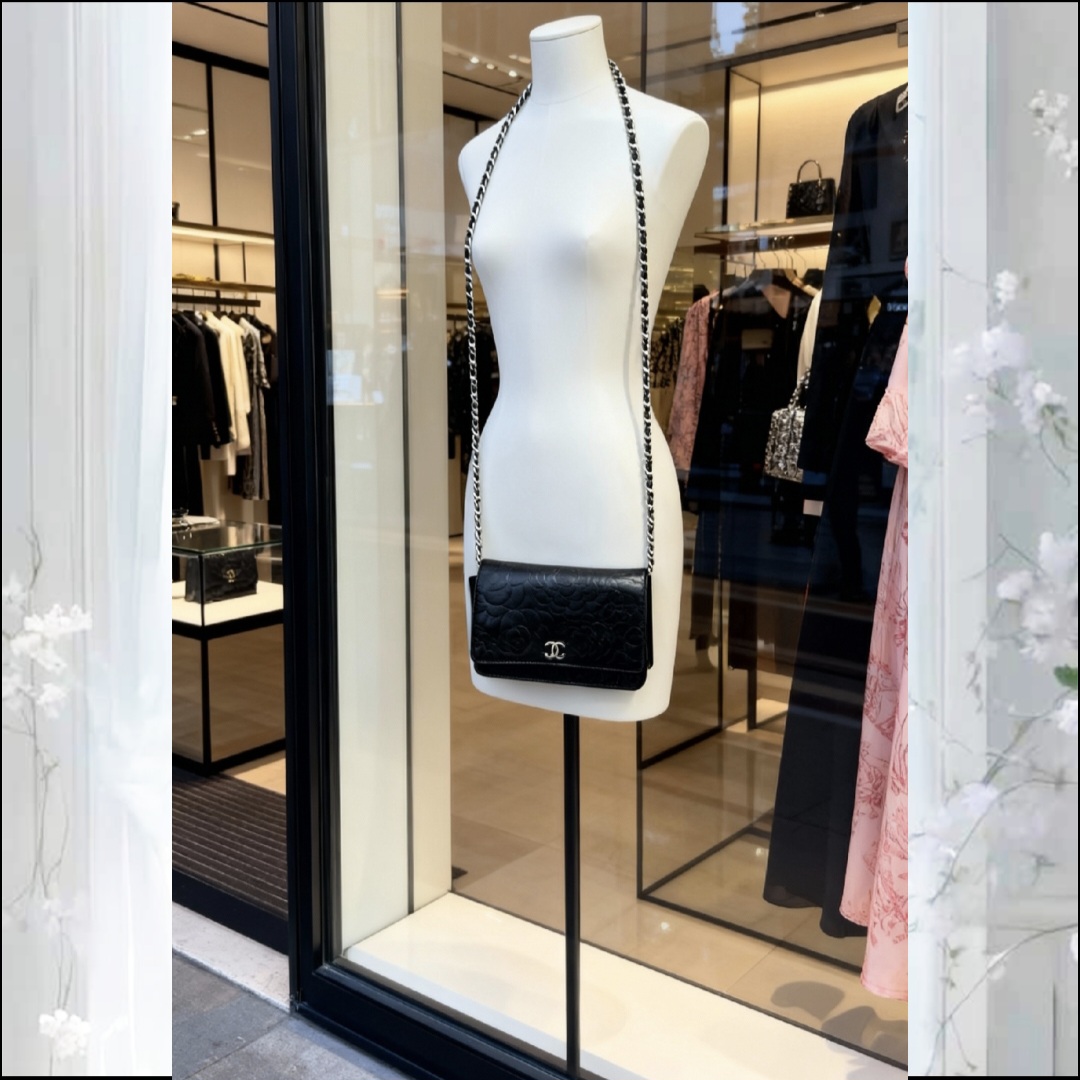 シャネル ラムスキン カメリア チェーン ウォレット ショルダーバッグ